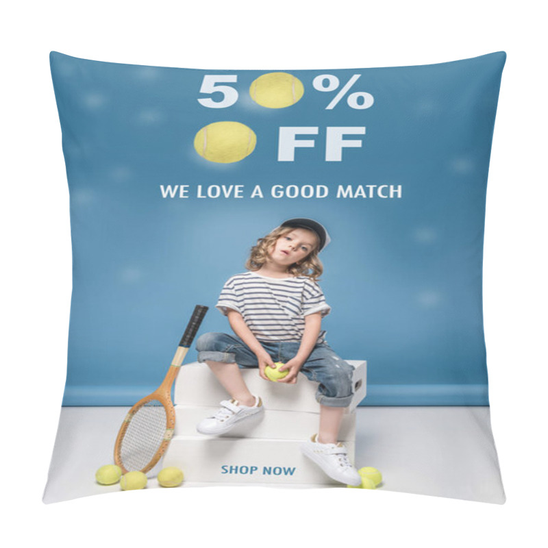 Personality  Sale Banner With Little Tennis Player Pillow Covers