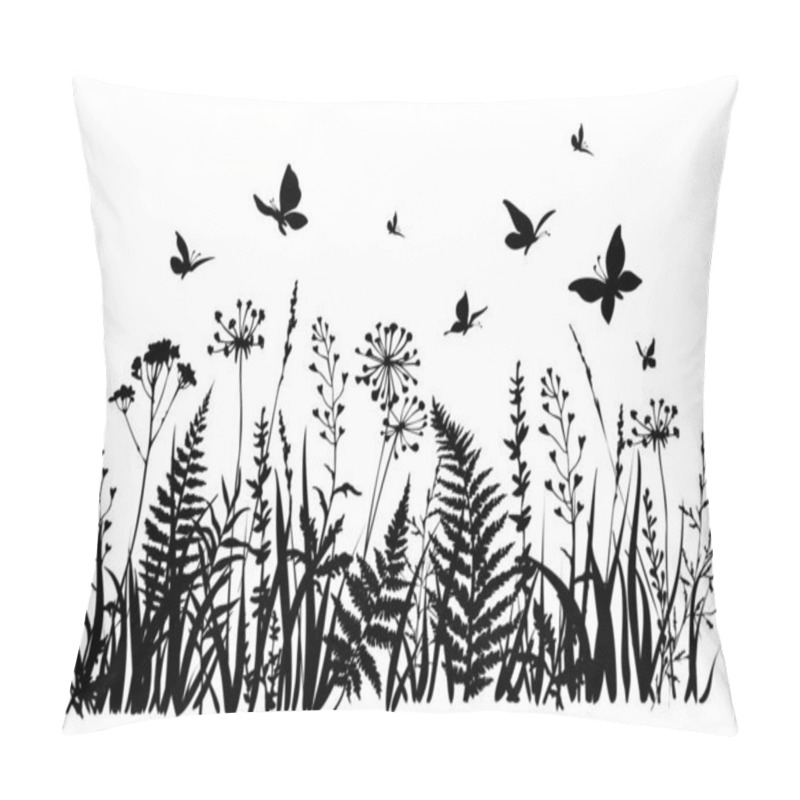 Personality  Part Of Floral Field. Wildflowers. Meadow Herbs And Butterflies. Pillow Covers