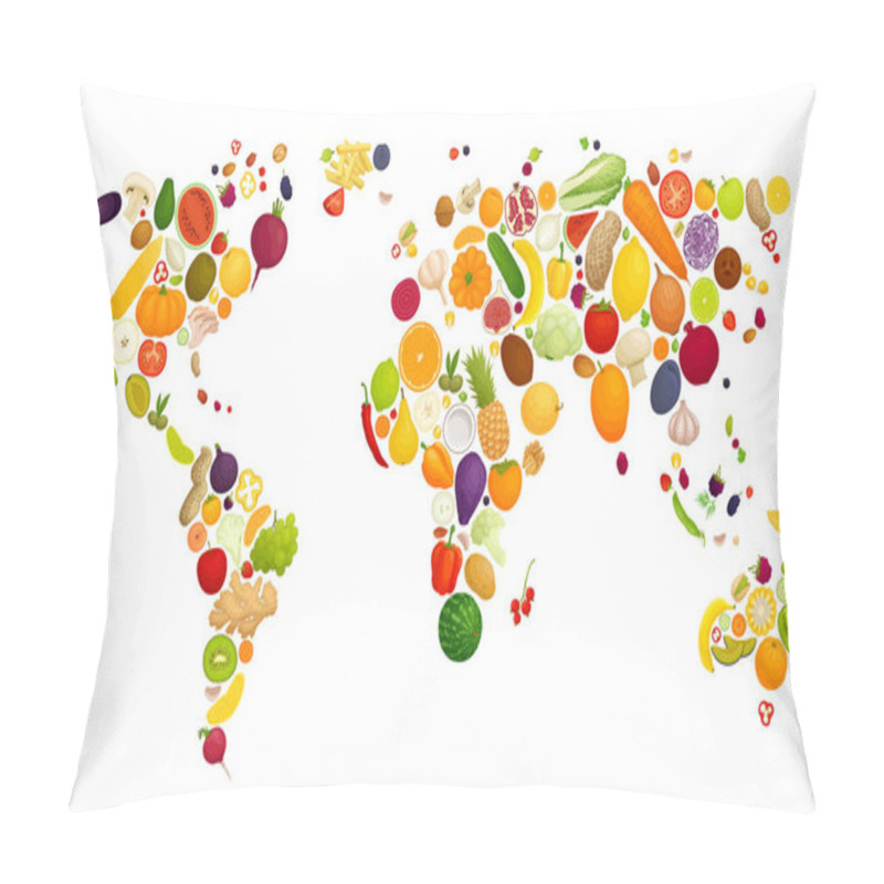 Personality  Vegetables And Fruits In The Form Of Continents. Vector. Pillow Covers