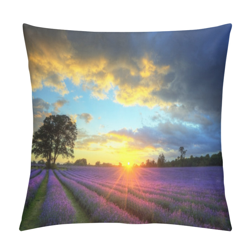 Personality  Stunning Atmospheric Sunset Over Vibrant Lavender Fields In Summ Pillow Covers