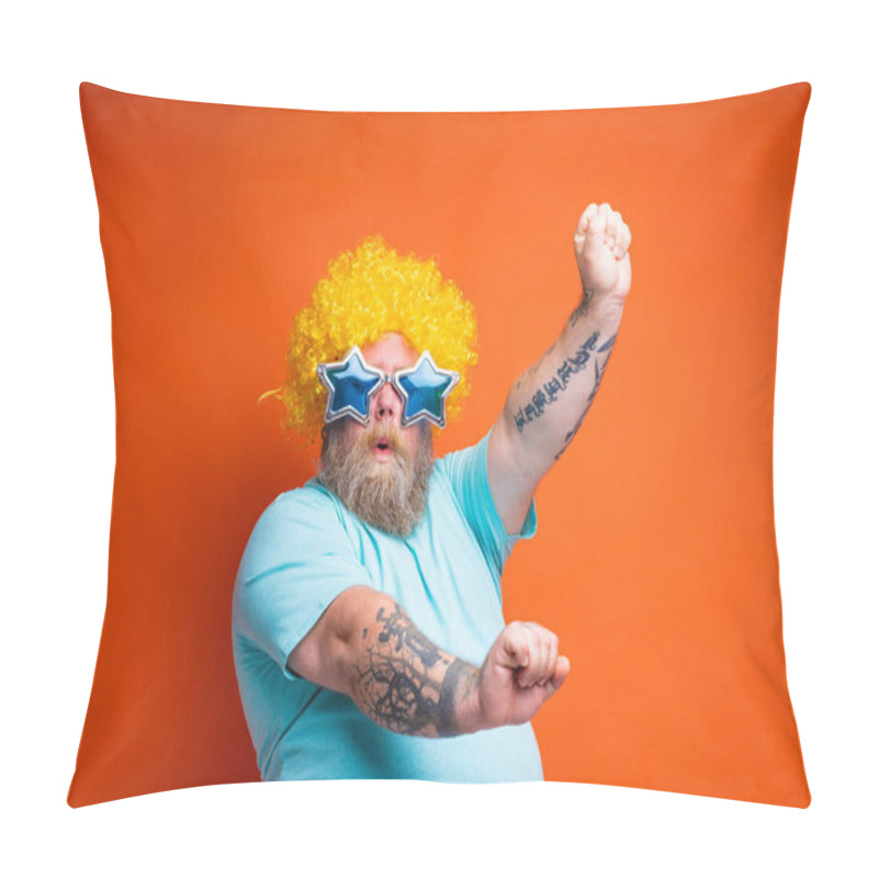 Personality  Fat Man With Beard, Tattoos And Sunglasses Dances Music On A Disco Pillow Covers