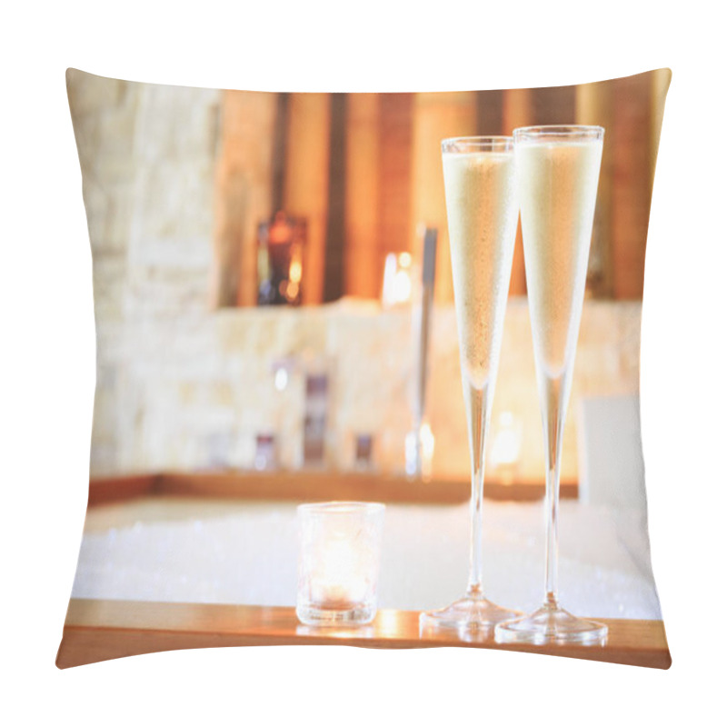 Personality  Two Glasses Of Champagne With Candle Near Jacuzzi. Valentines Ba Pillow Covers