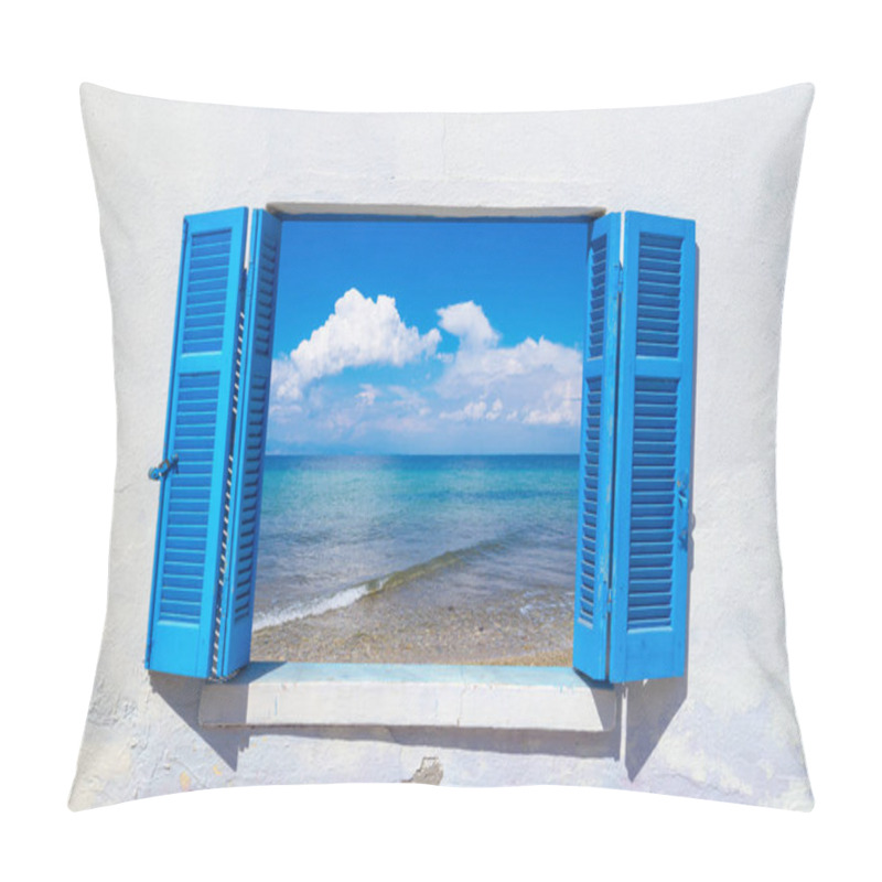 Personality  Sea View Through Traditional Greek Window Pillow Covers