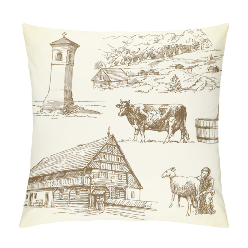 Personality  Rural Landscape, Agriculture - Hand Drawn Collection Pillow Covers