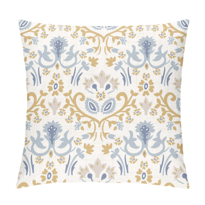 Personality  French Blu Shabby Chic Damask Vector Texture Background. Antique White Yellow Blue Seamless Pattern. Hand Drawn Floral Interior Wallpaper Home Decor Swatch. Classic Baroque Medallion All Over Print Pillow Covers