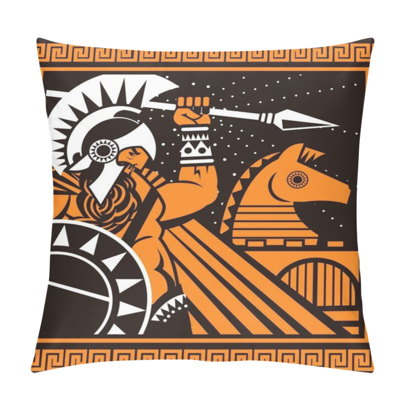 Personality  Orange And Black Figures Pottery Amphora Painting Of Troy War With Achilles Fighting Pillow Covers