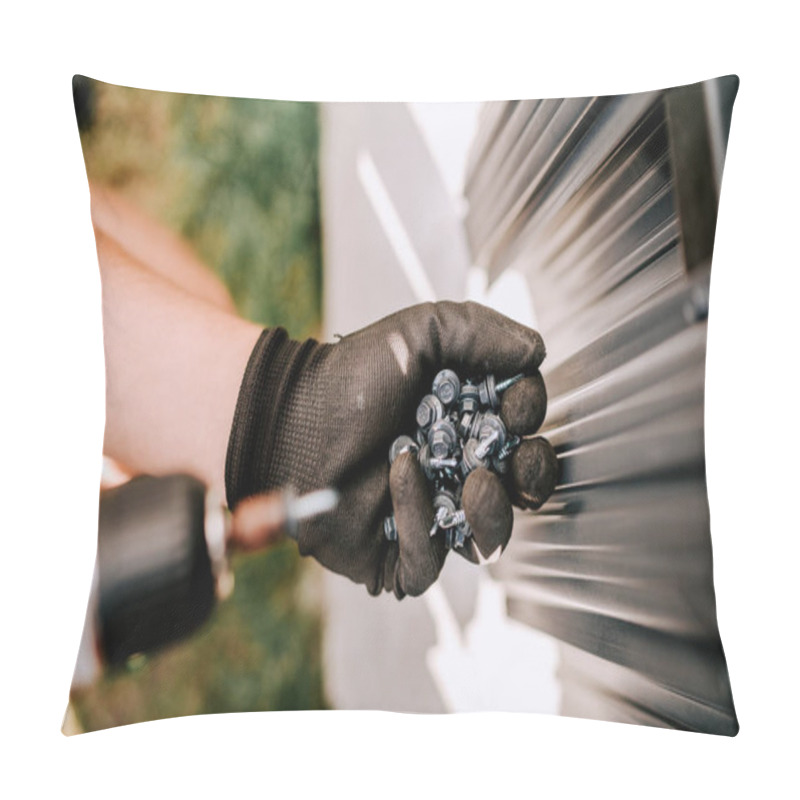 Personality  Worker Working Screws And Electric Screwdriver On The Construction Site Pillow Covers