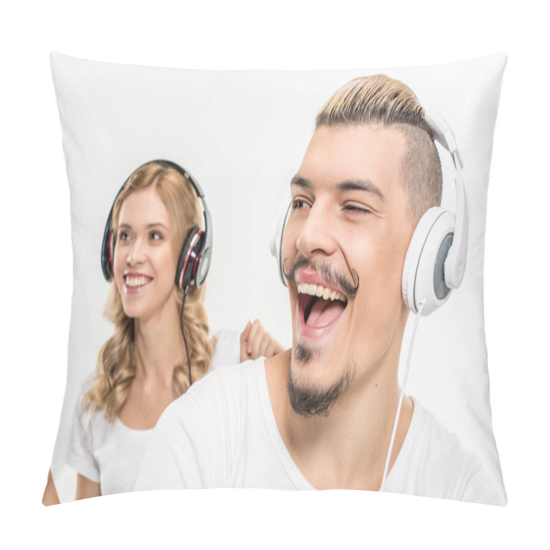 Personality  Young Couple In Headphones Pillow Covers