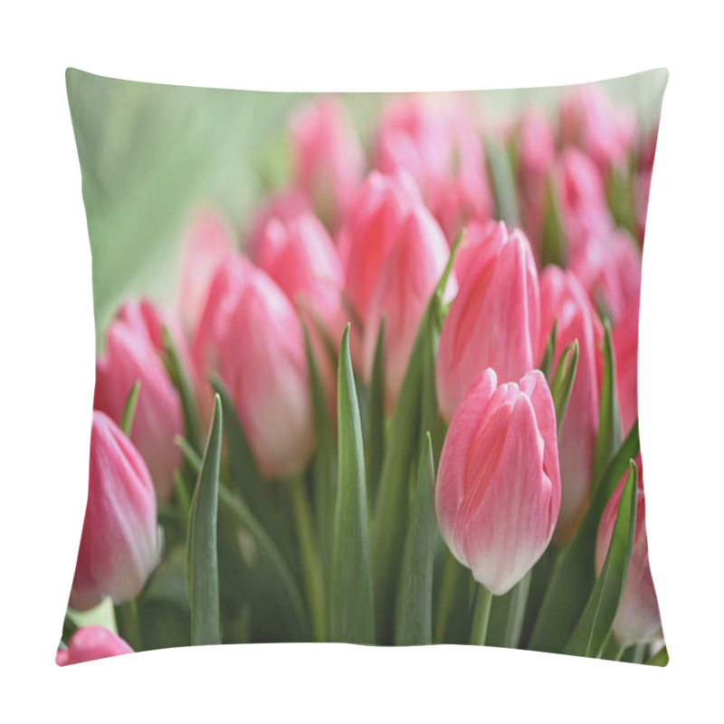 Personality  Lots Of Blooming Tulips. Flowers Background. Pillow Covers