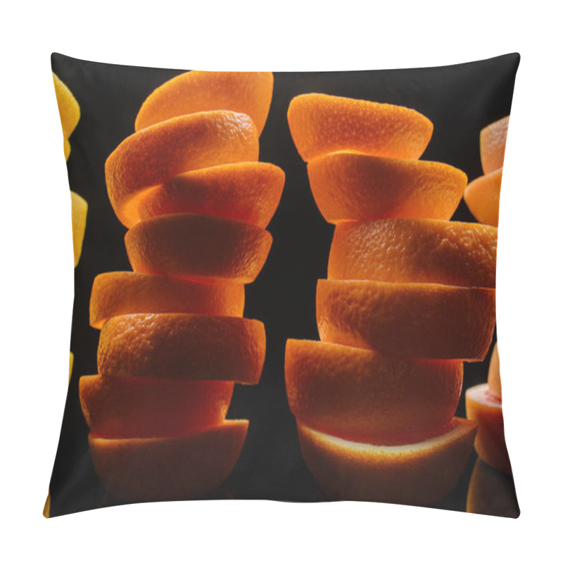 Personality  Close-up Shot Of Stacked Slices Of Various Ripe Citrus Fruits Slices Isolated On Black Pillow Covers