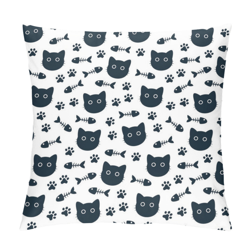 Personality  Black Cat Pattern And Set Of Footprints And Fish Bones, Perfect For Design Wallpaper, Wrapping Paper, Backdrop, Fabric. Pillow Covers