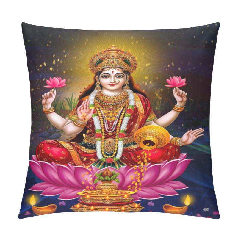 Personality  Maa Laxmi Image, Lakshmi Devi Poster, Laxmi Mata Image For Wallpaper. Indian God Laxmi Maa Colourful Background,  Pillow Covers