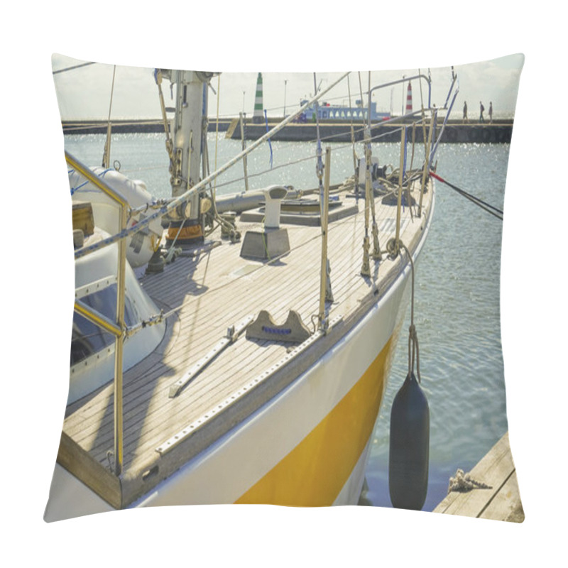 Personality  Yacht In Port With Wooden Deck. Travel Pillow Covers