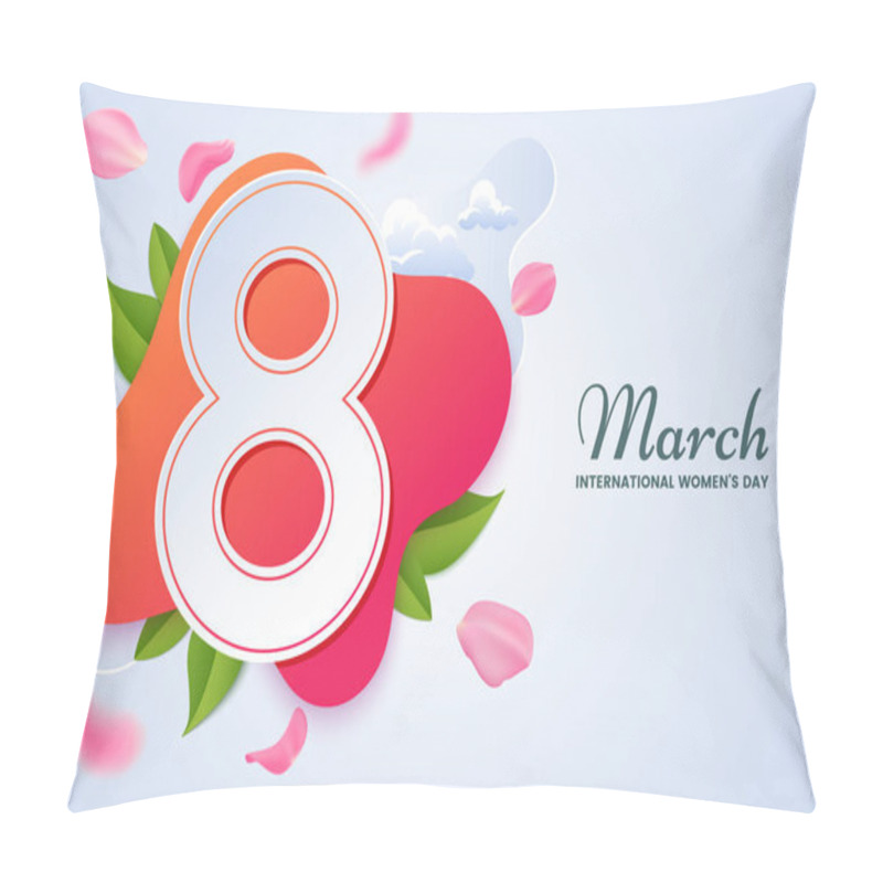 Personality  8 March Greeting Card Design. Big Number 8 Surrounded By Pink Falling Rose Petals. International Women's Day Congratulatory Banner. Applicable For Web, Postcard, Invitation. Vector Illustration. Pillow Covers