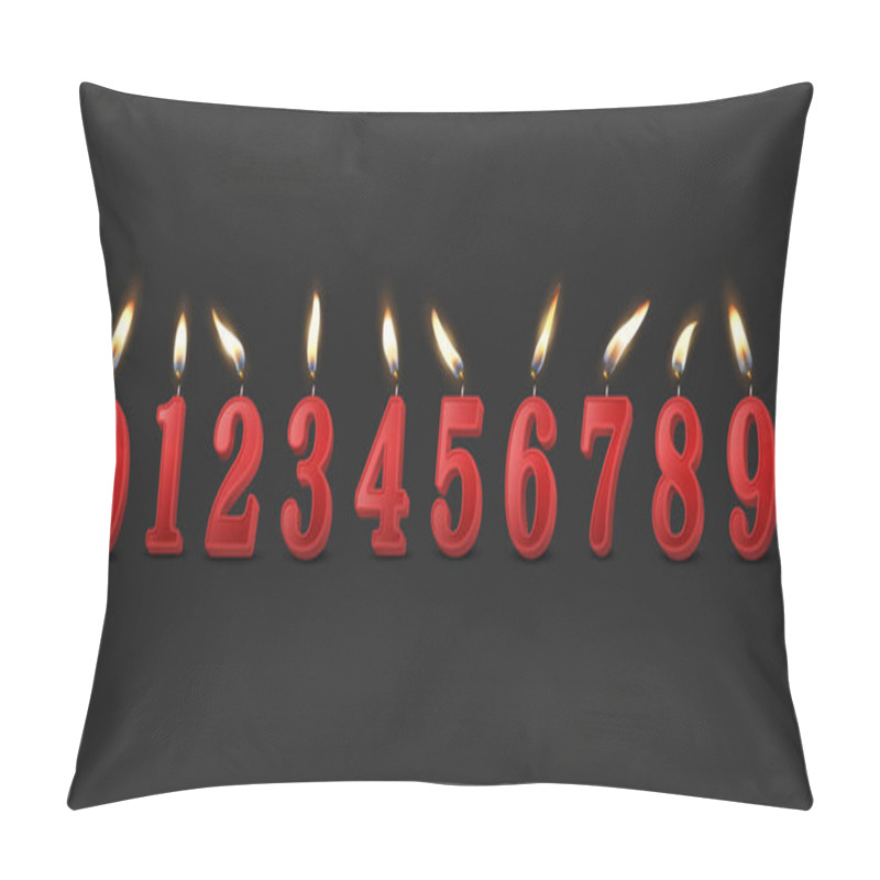 Personality  Vector 3d Realistic Paraffin Or Wax Burning Red Birthday Party Candles, Numbers And Different Flame Of A Candle Icon Set Isolated. Design Template, Clipart, Birthday Concept. Front View. Pillow Covers