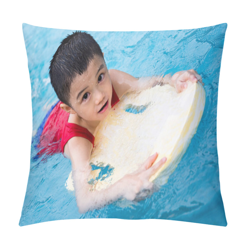 Personality  Asian Chinese Little Boy Swimming With Floating Board Pillow Covers