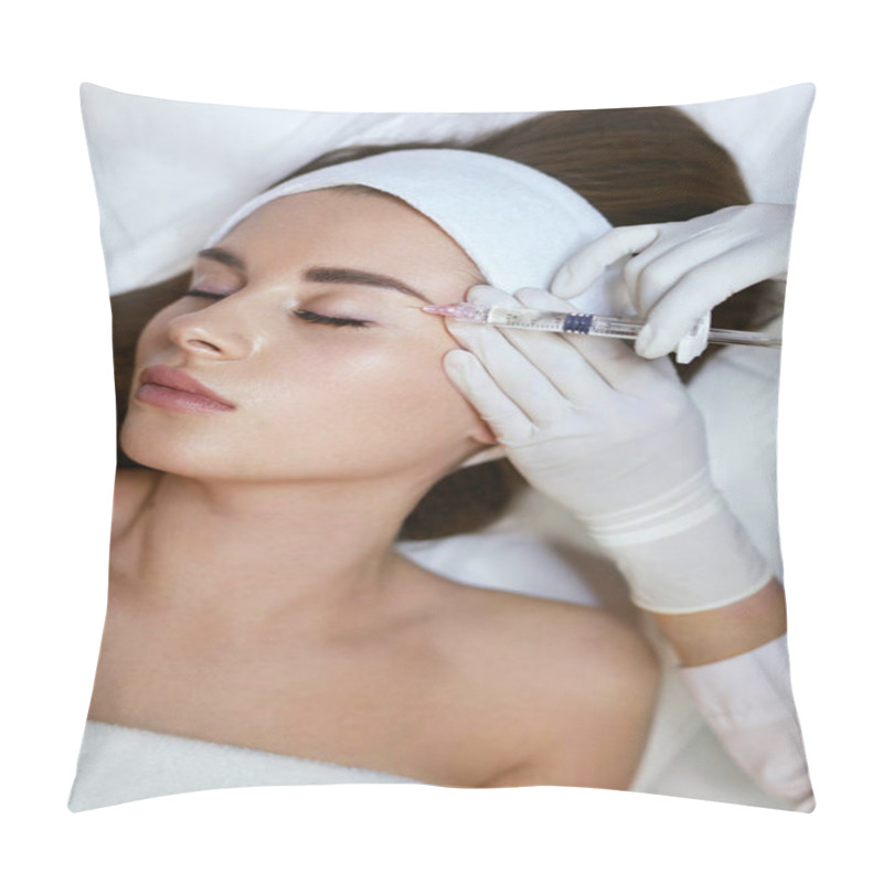 Personality  Face Treatment. Filler Injection For Anti Aging Therapy. Beautician Doing Biorevitalization Skincare Procedure. Pillow Covers