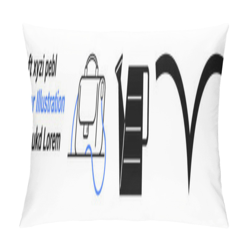 Personality  Satchel Bag With Blue Elements And Loop, Black Watering Can, Minimalist Bird Silhouette In Black. Ideal For Websites, Brochures, Educational Materials, Mobile Apps, Blogs, Newsletters. Landing Page Pillow Covers