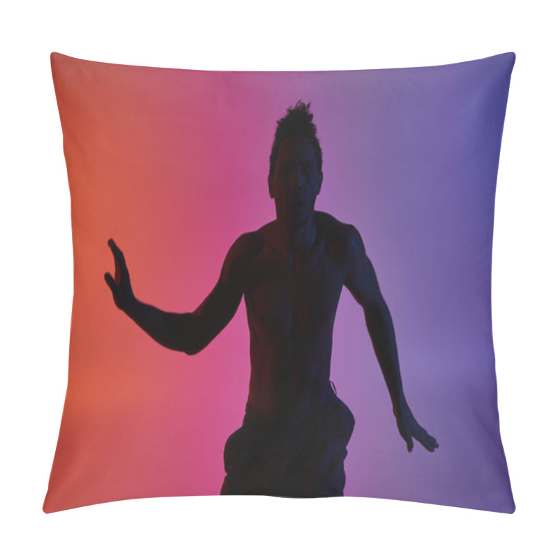 Personality  A Silhouette Of A Young African American Man Dancing Against A Colorful Gradient Background. Pillow Covers