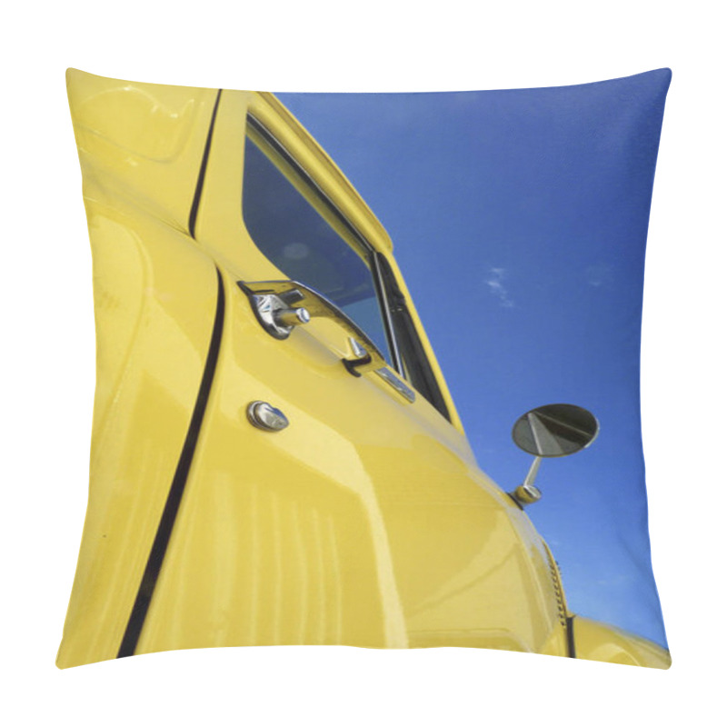 Personality  Detail Of A Yellow Pick-up Truck In Front Of A Blue Sky Pillow Covers