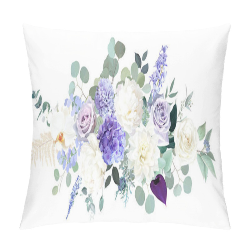 Personality  Pale Purple Rose, Dusty Mauve And Lilac Hyacinth, Hydrangea, White Dahlia, Peony, Orchid, Dried Fern Pillow Covers