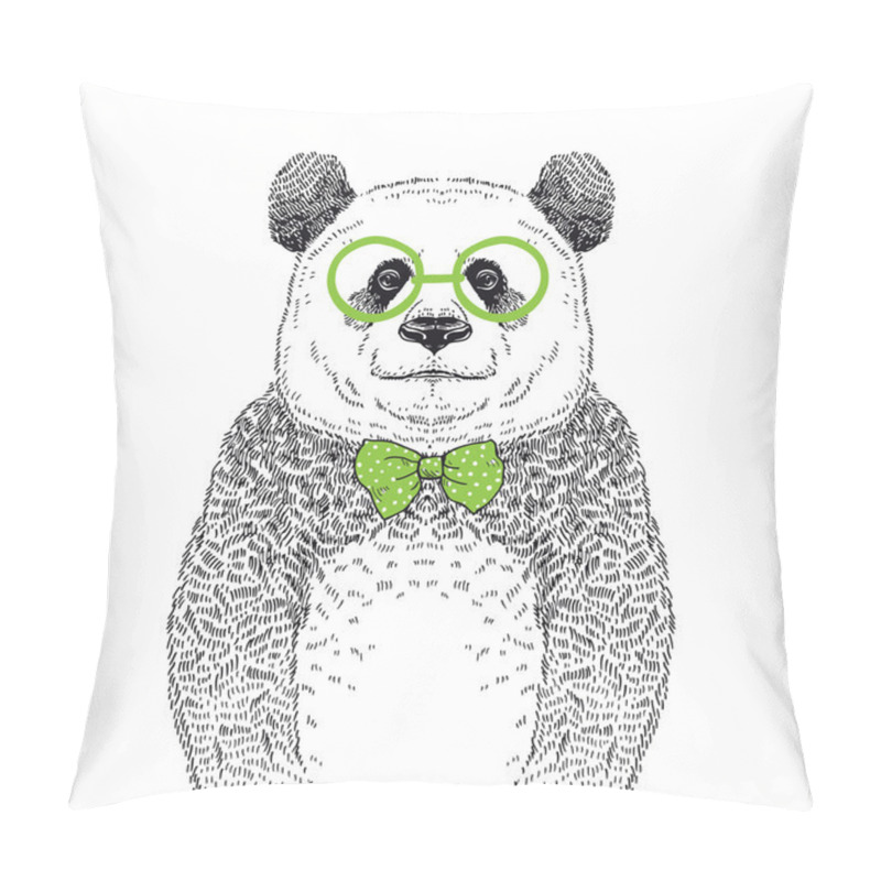 Personality  Hand Drawn Illustration Of Panda Hipster Pillow Covers