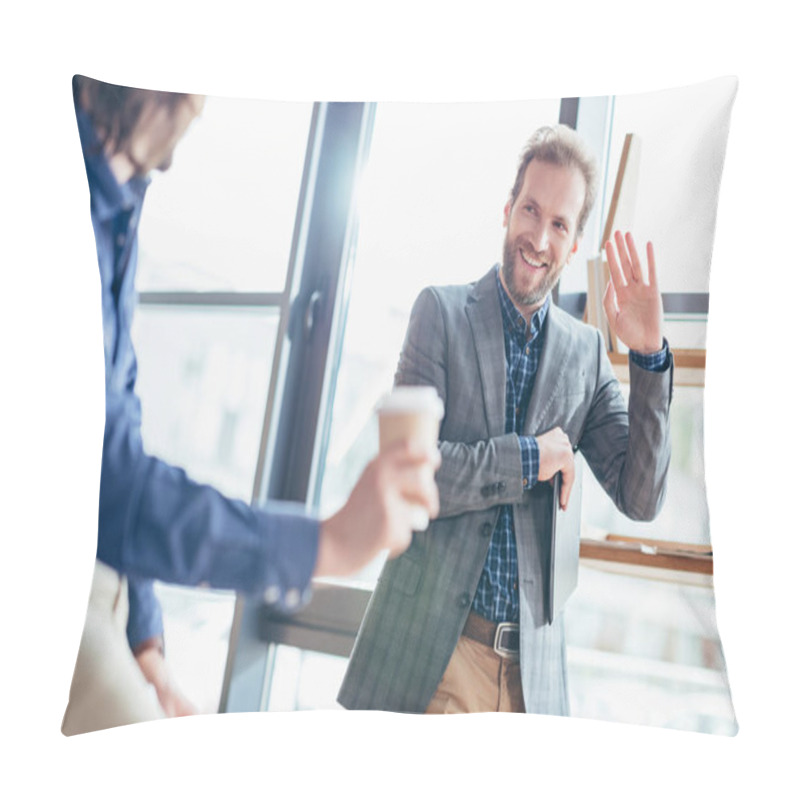 Personality  Businessman Waving Hand To Colleague Pillow Covers