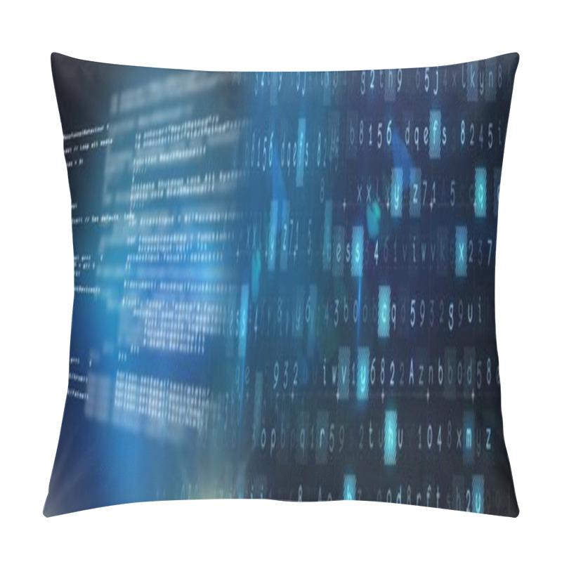 Personality  Computer Code Processing Over Blue Background, Technology, Programming, And Computer Coding Concept. Digitally Generated Image. Pillow Covers