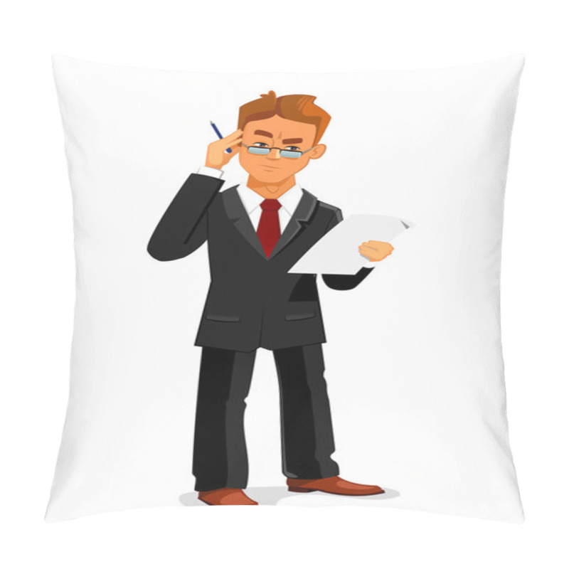 Personality  Focused Businessman In Glasses Reading A Contract Pillow Covers