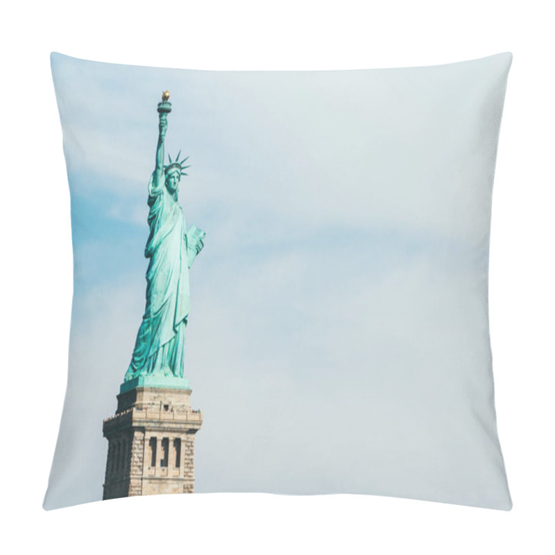 Personality  Front View Of Statue Of Liberty In New York With Blue Sky And Copy Space For Text Pillow Covers