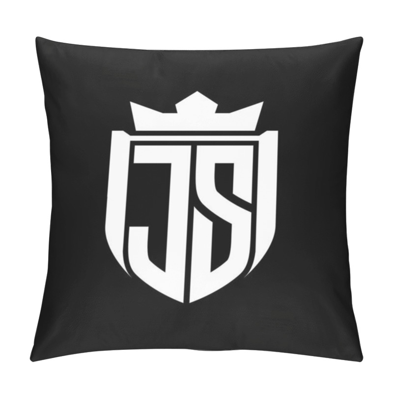 Personality  JS Letter Logo With Shield Shape Inside Shield Badge Crown On Black Background Template Design Pillow Covers