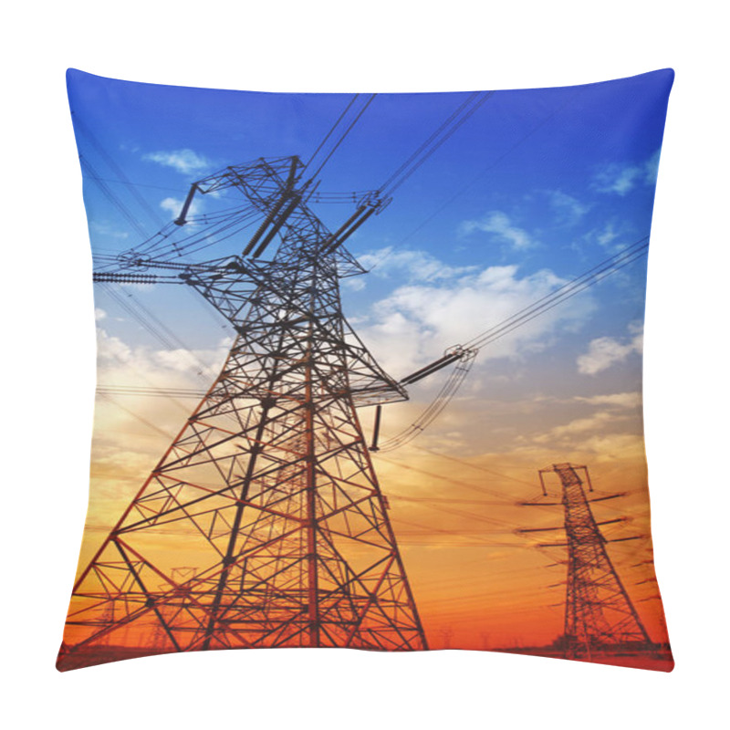 Personality  The Silhouette Of The Evening Electricity Transmission Pylon Pillow Covers