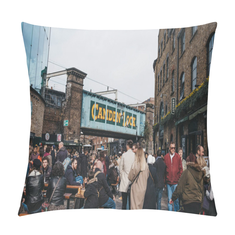 Personality  People Walking Past Food Stalls Inside Camden Market, London, UK Pillow Covers