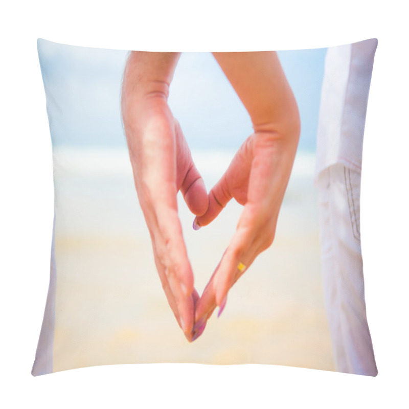 Personality  Hands In The Shape Of A Heart On The Background Of The Sea Pillow Covers