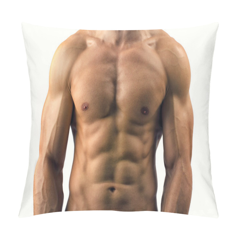 Personality  Close Up On Perfect Abs. Strong Bodybuilder With Six Pack Pillow Covers