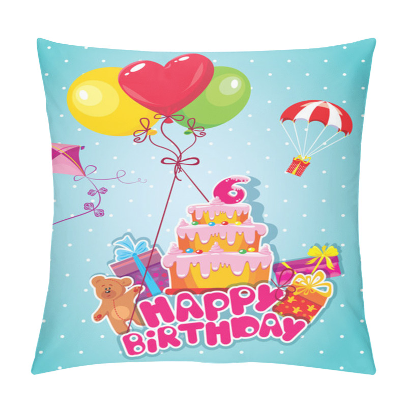 Personality  Baby Birthday Card With Teddy Bear, Balloons, Big Cake And Gift  Pillow Covers