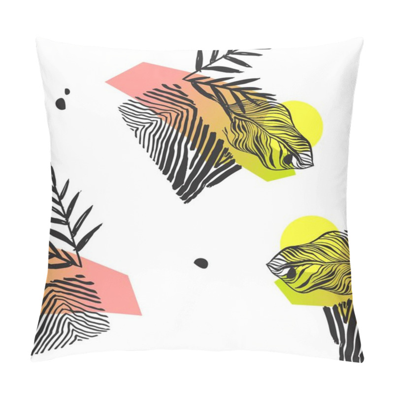 Personality  Hand Made Abstract Summer Exotic Jungle Plant Tropical Palm Leaves Seamless Pattern Isolated On White Background. Tribal Unusual Print With Wild Zebra Motif.Nature Wallpaper.Trendy Polka Dot Texture Pillow Covers