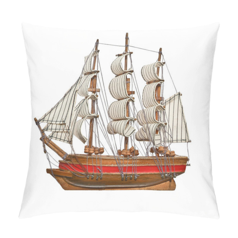 Personality  Model Of Old Sailing Ship Made Of Wood. Isolated On White.With P Pillow Covers