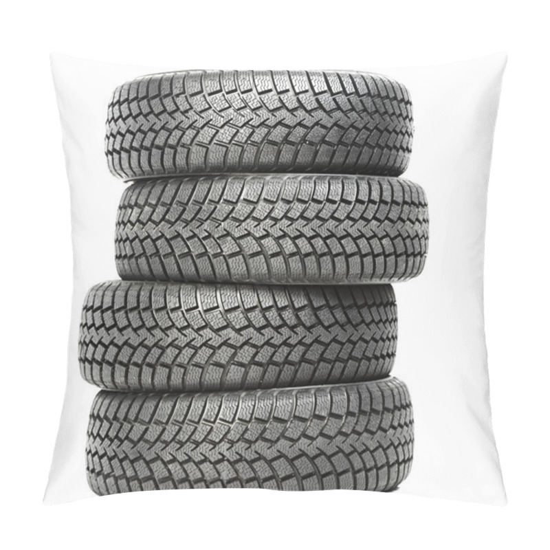 Personality  Stack Of Four Car Wheel Winter Tires Isolated Pillow Covers