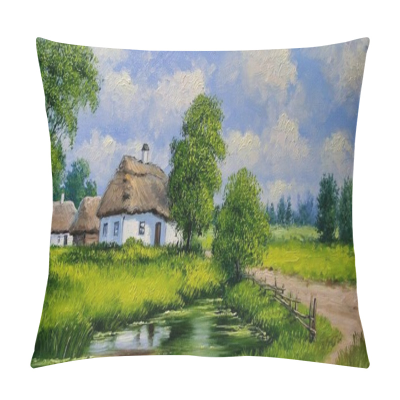 Personality  Landscape,oil Painting On Canvas. Ukraine, House In The Forest And River, Landscape With A Pond And Trees Pillow Covers