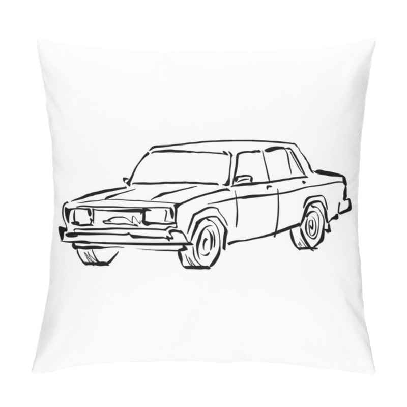 Personality  Monochrome Hand Drawn Car On White Background, Black And White I Pillow Covers