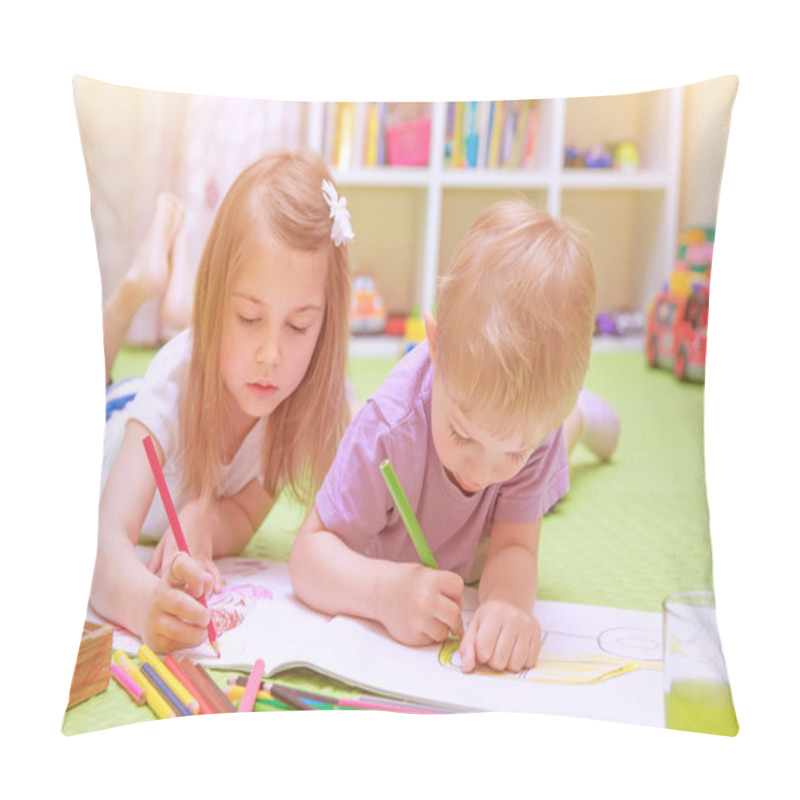 Personality  Happy Baby Boy & Girl Enjoying Homework Pillow Covers