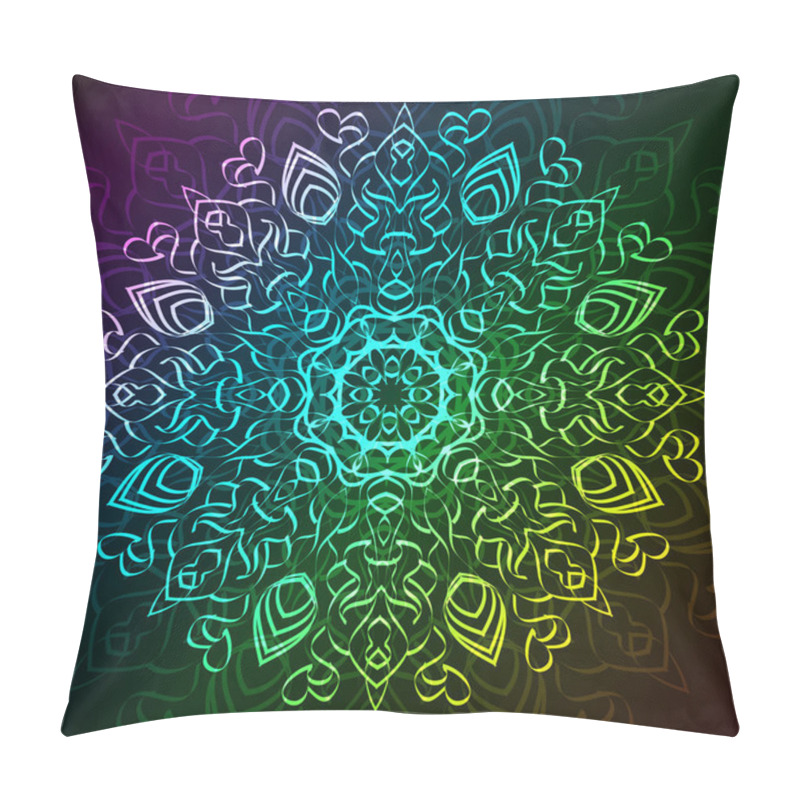 Personality  Abstract Ornamental Round Tribal Lace Pattern On Black Background Pillow Covers