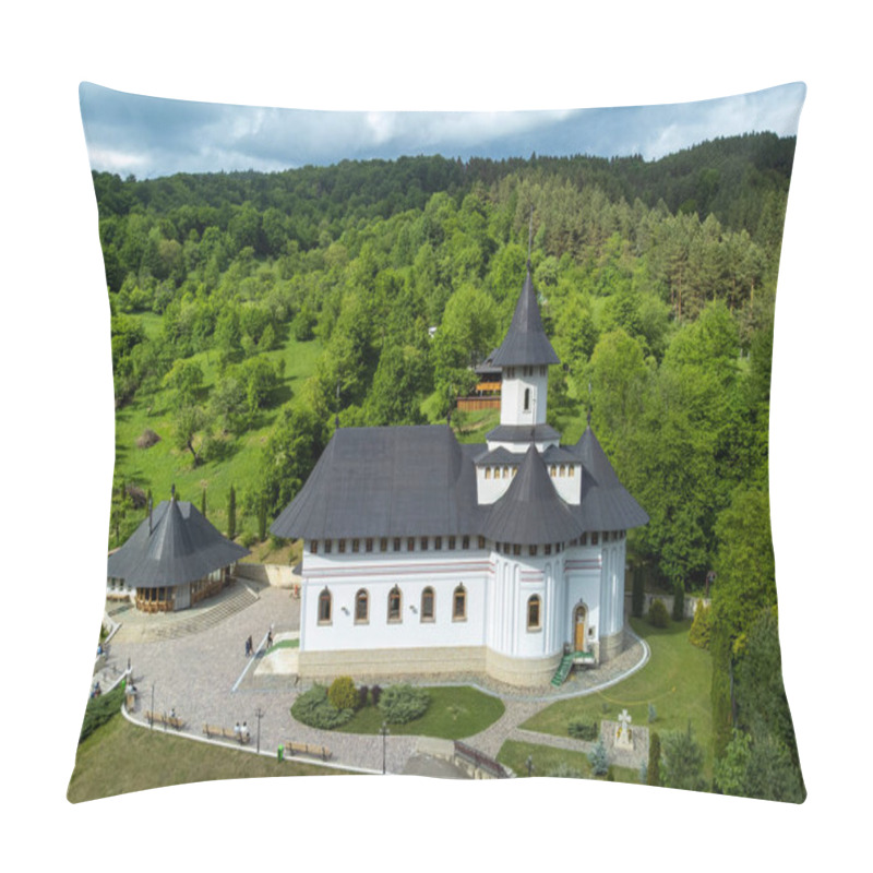 Personality  Aerial landscape with Pangarati Monastery - Romania, drone, above pillow covers