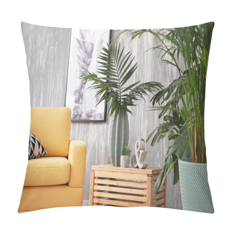 Personality  Green Tropical Plants In Interior Of Living Room Pillow Covers