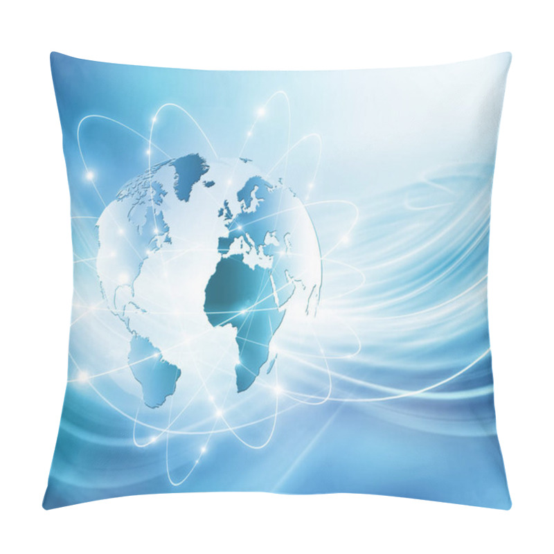 Personality  Best Internet Concept Of Global Business. Globe, Glowing Lines On Technological Background. Wi-Fi, Rays, Symbols Internet, 3D Illustration Pillow Covers