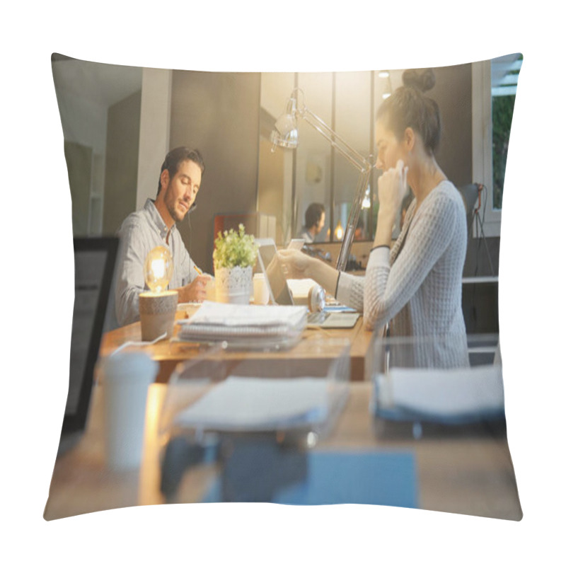 Personality  Colleagues Working Late In Co Working Space Pillow Covers