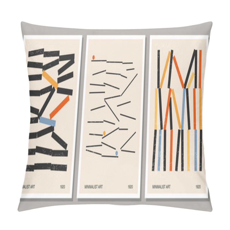 Personality  Set Of Minimal 20s Geometric Design Poster With Primitive Shapes Pillow Covers