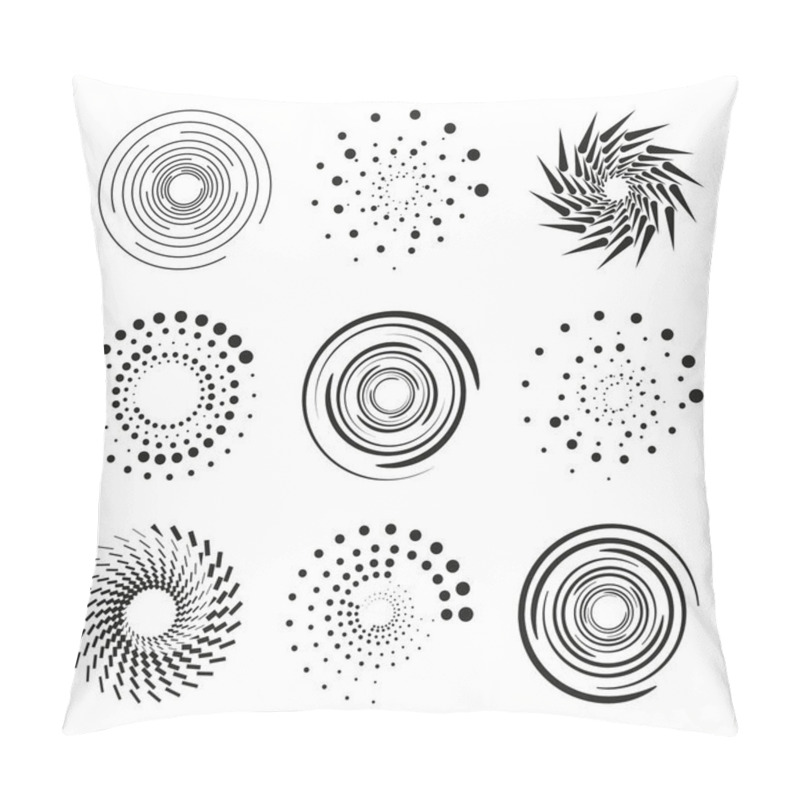 Personality  Vector Set Of Black Halftone Dotted Speed Lines. Circular Speed Line Made Of Circles. Pillow Covers