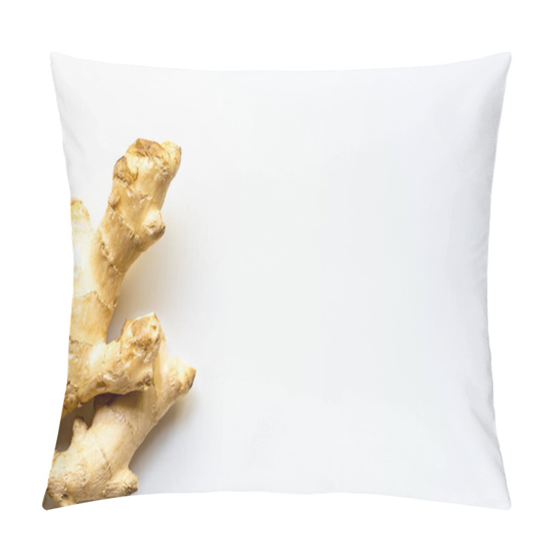 Personality  Top View Of Ginger Root On White Background Pillow Covers